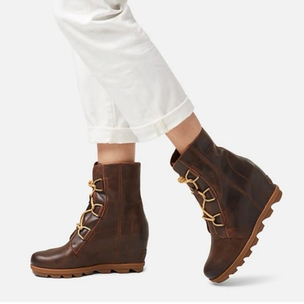 Brown Lace-Up Wedge Boots